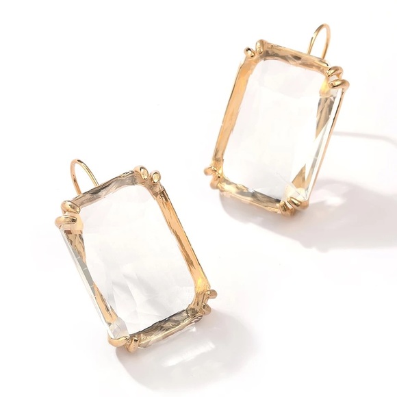 New Crystal Clear Big Square Earrings Drop Dangle - Picture 2 of 12